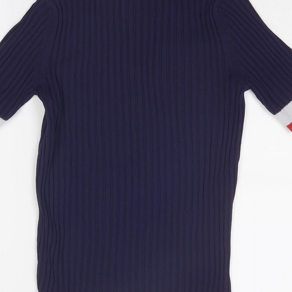 Marks and Spencer Womens Blue Collared Polyamide Pullover Jumper Size 6 - Contrasting Trim