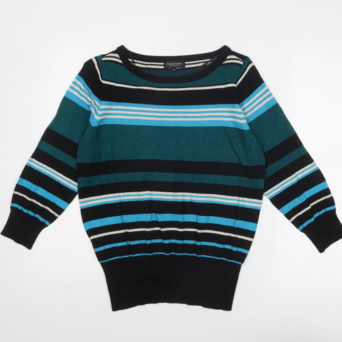Debenhams Womens Blue Boat Neck Striped Viscose Pullover Jumper Size 14
