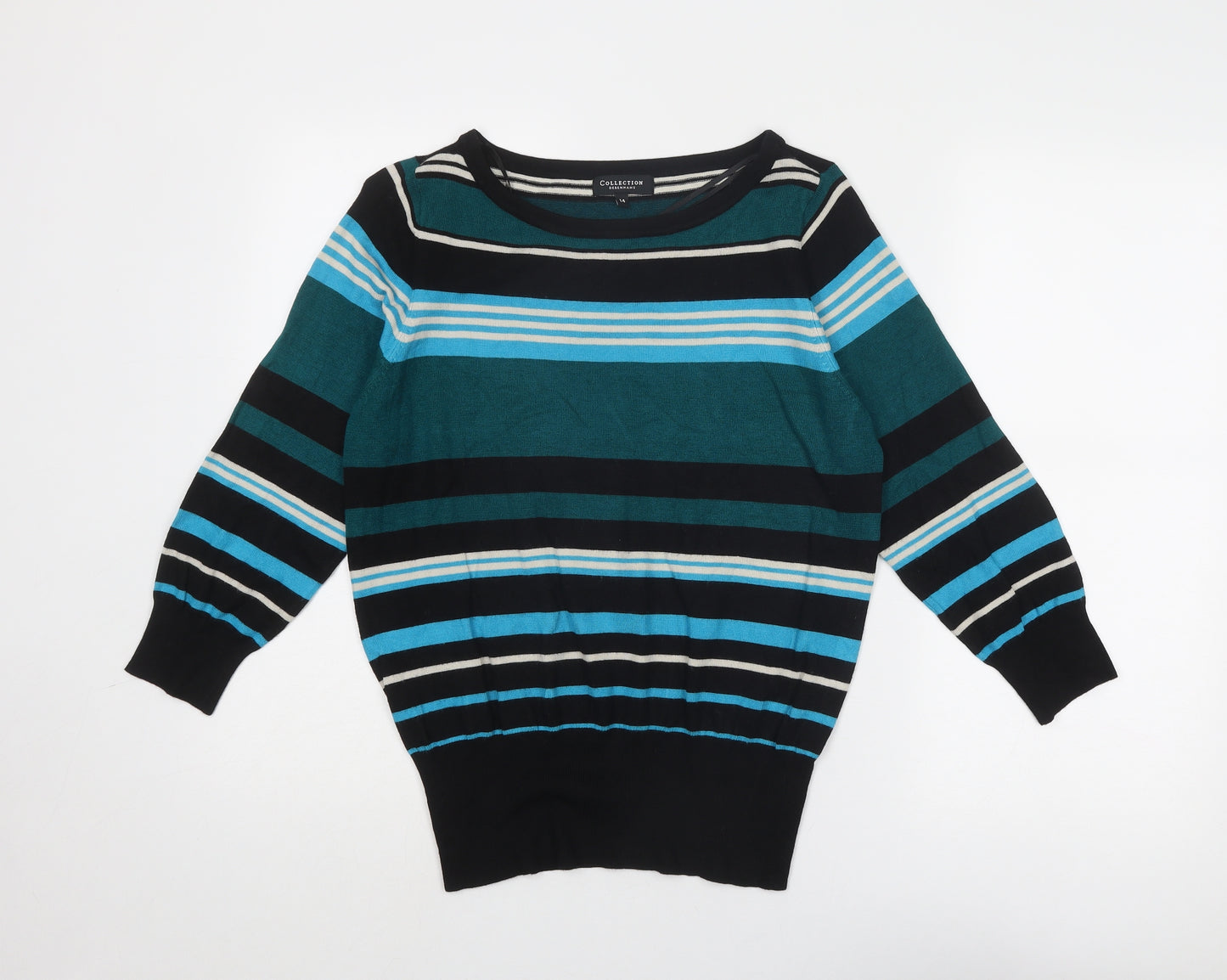 Debenhams Womens Blue Boat Neck Striped Viscose Pullover Jumper Size 14
