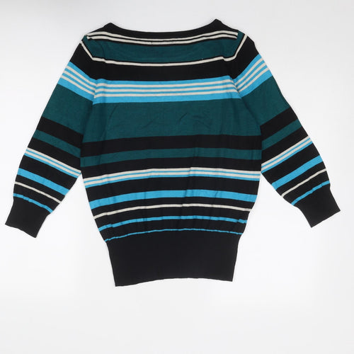 Debenhams Womens Blue Boat Neck Striped Viscose Pullover Jumper Size 14