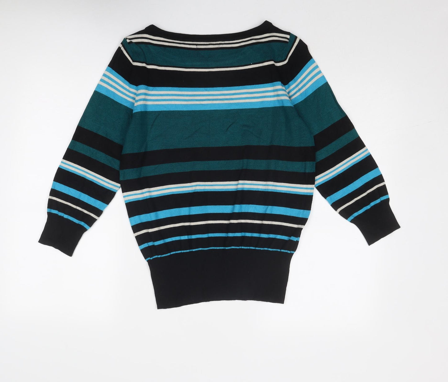 Debenhams Womens Blue Boat Neck Striped Viscose Pullover Jumper Size 14