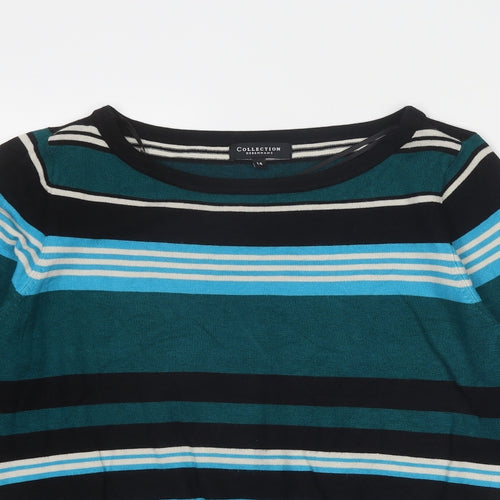 Debenhams Womens Blue Boat Neck Striped Viscose Pullover Jumper Size 14