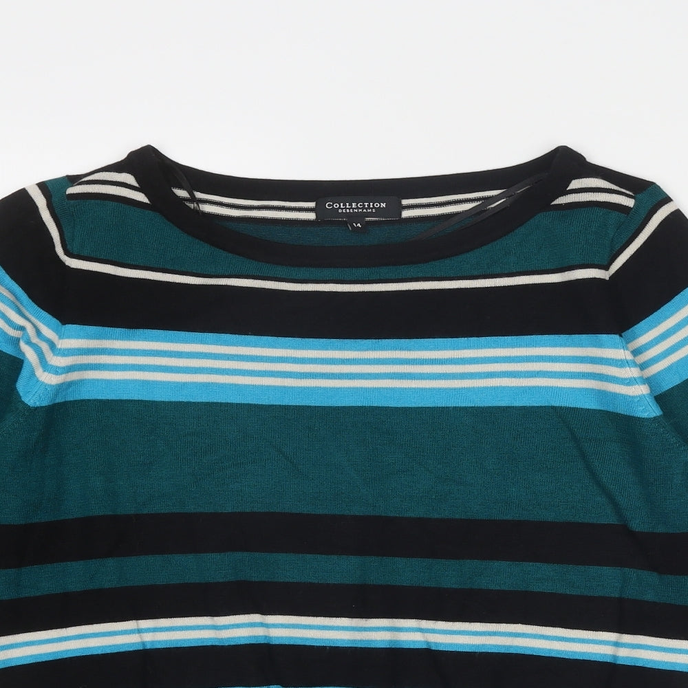 Debenhams Womens Blue Boat Neck Striped Viscose Pullover Jumper Size 14