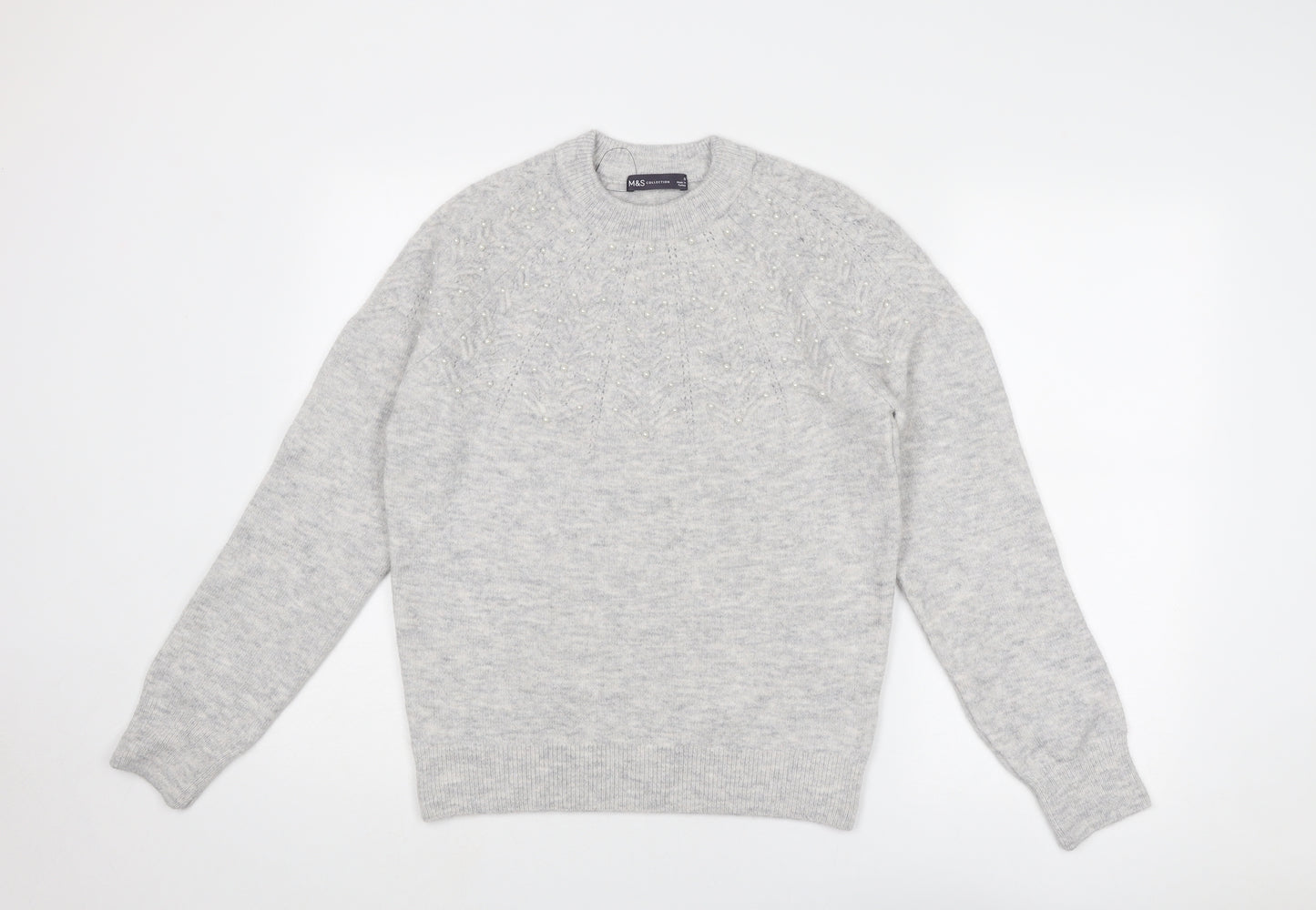 Marks and Spencer Womens Grey Crew Neck Acrylic Pullover Jumper Size S