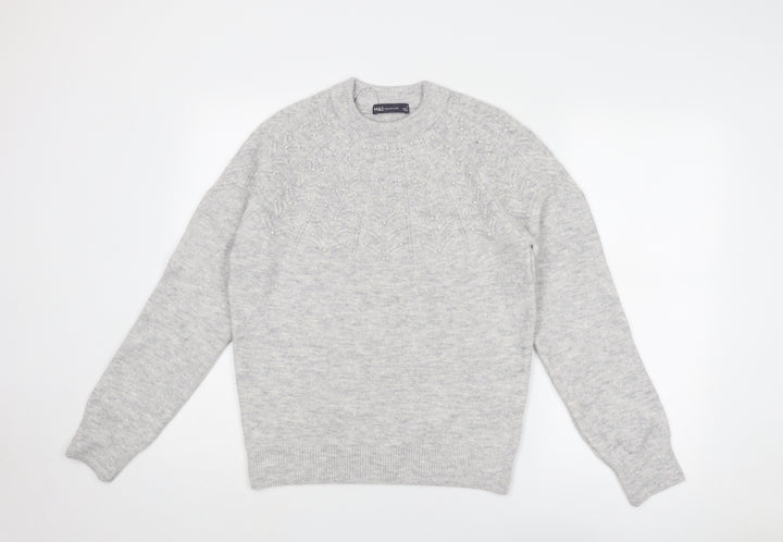 Marks and Spencer Womens Grey Crew Neck Acrylic Pullover Jumper Size S