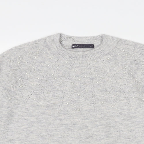Marks and Spencer Womens Grey Crew Neck Acrylic Pullover Jumper Size S