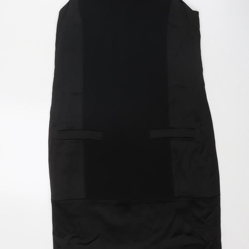 French Connection Womens Black Acetate Shift Size 8 Boat Neck Zip