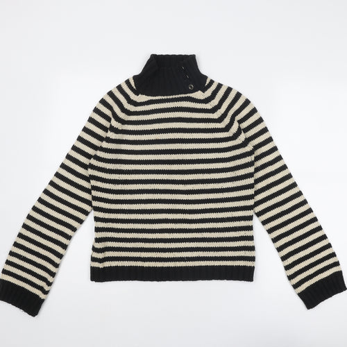 Noa Noa Womens Beige High Neck Striped Cotton Pullover Jumper Size S