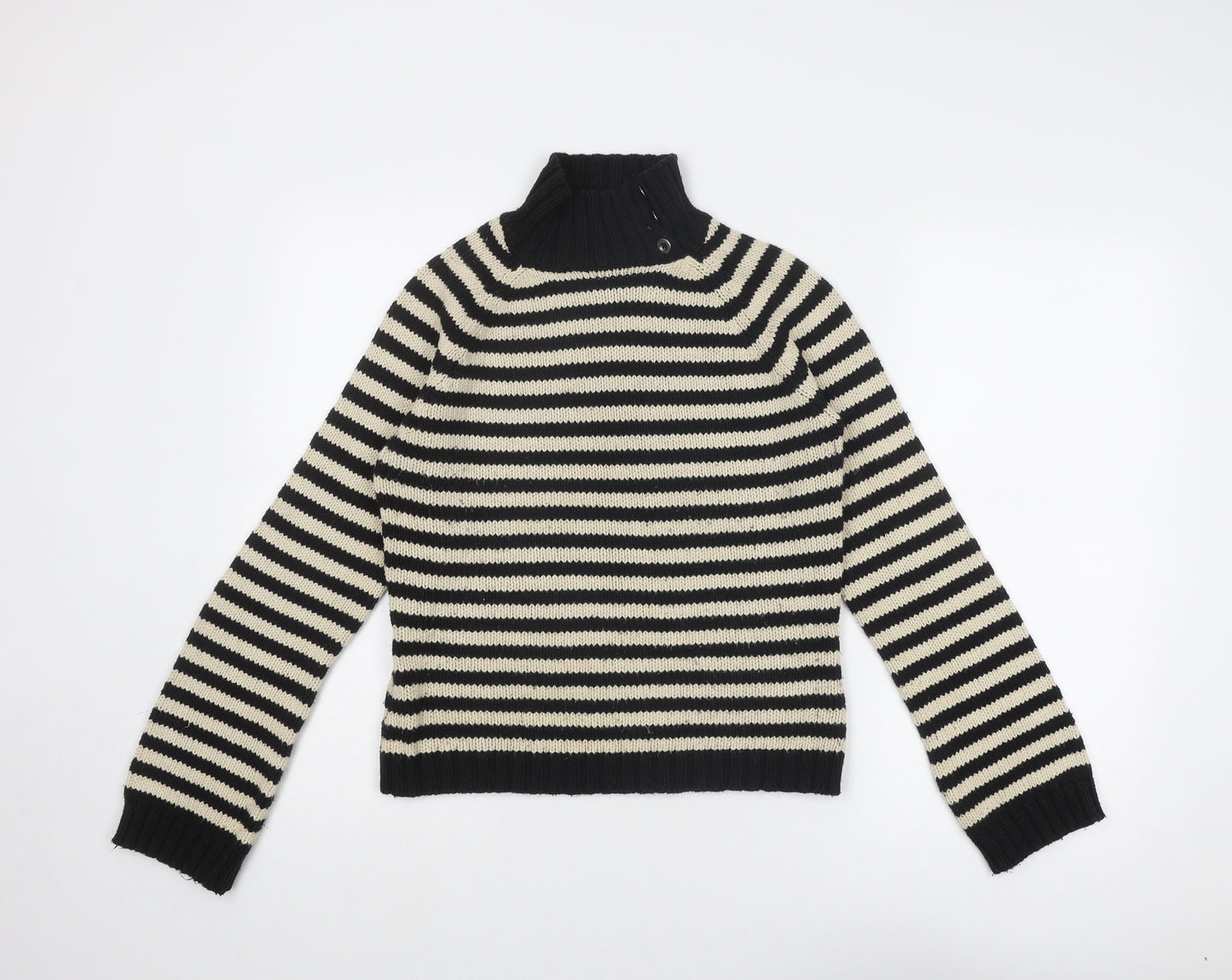 Noa Noa Womens Beige High Neck Striped Cotton Pullover Jumper Size S