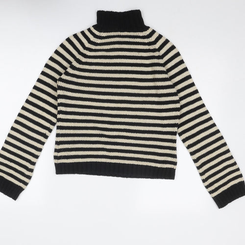 Noa Noa Womens Beige High Neck Striped Cotton Pullover Jumper Size S