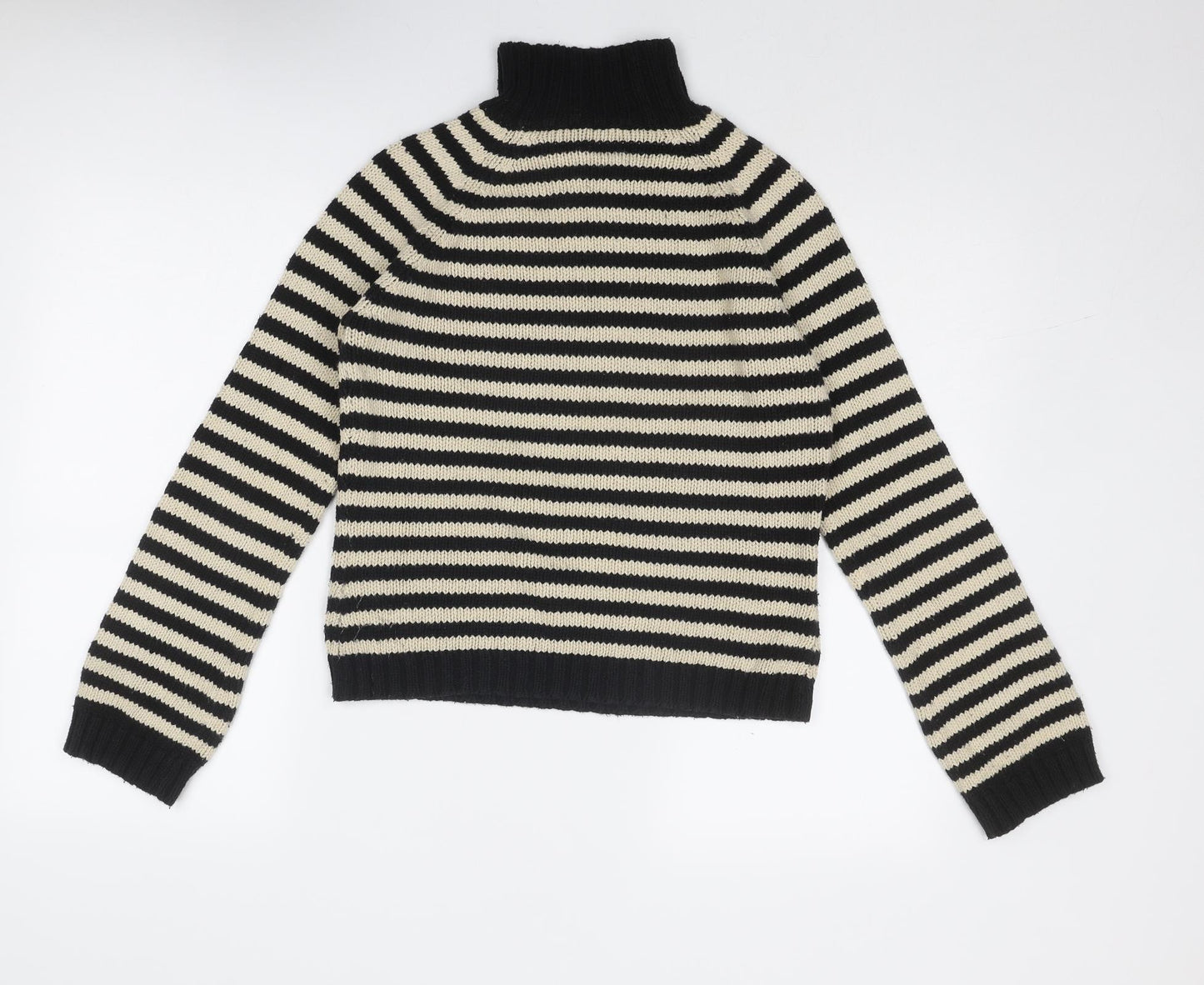 Noa Noa Womens Beige High Neck Striped Cotton Pullover Jumper Size S