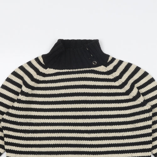 Noa Noa Womens Beige High Neck Striped Cotton Pullover Jumper Size S