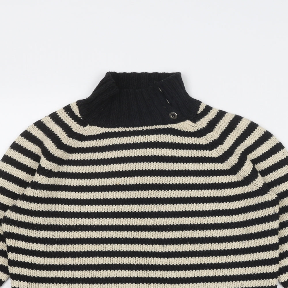 Noa Noa Womens Beige High Neck Striped Cotton Pullover Jumper Size S