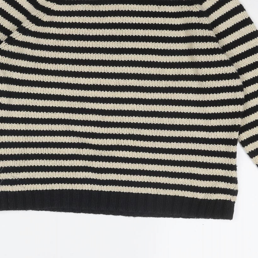 Noa Noa Womens Beige High Neck Striped Cotton Pullover Jumper Size S