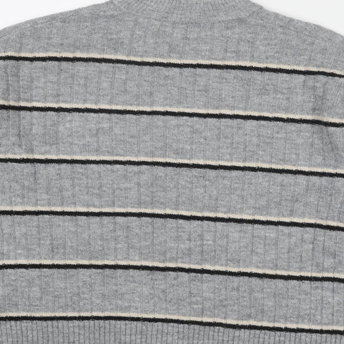 Warehouse Womens Grey Round Neck Striped Acrylic Pullover Jumper Size 6