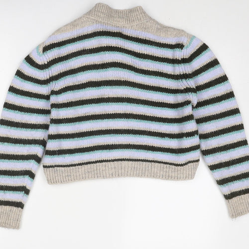 Zara Girls Multicoloured Round Neck Striped Acrylic Cardigan Jumper Size 11-12 Years Button