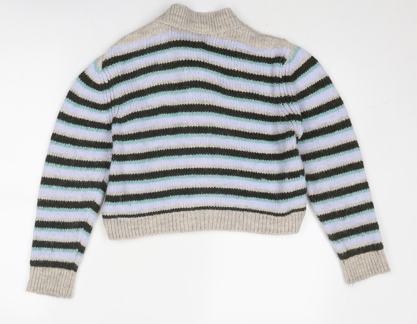 Zara Girls Multicoloured Round Neck Striped Acrylic Cardigan Jumper Size 11-12 Years Button
