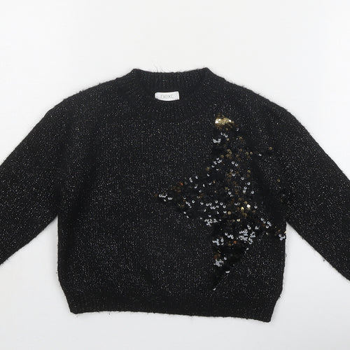 NEXT Girls Black Round Neck Acrylic Pullover Jumper Size 3 Years Pullover