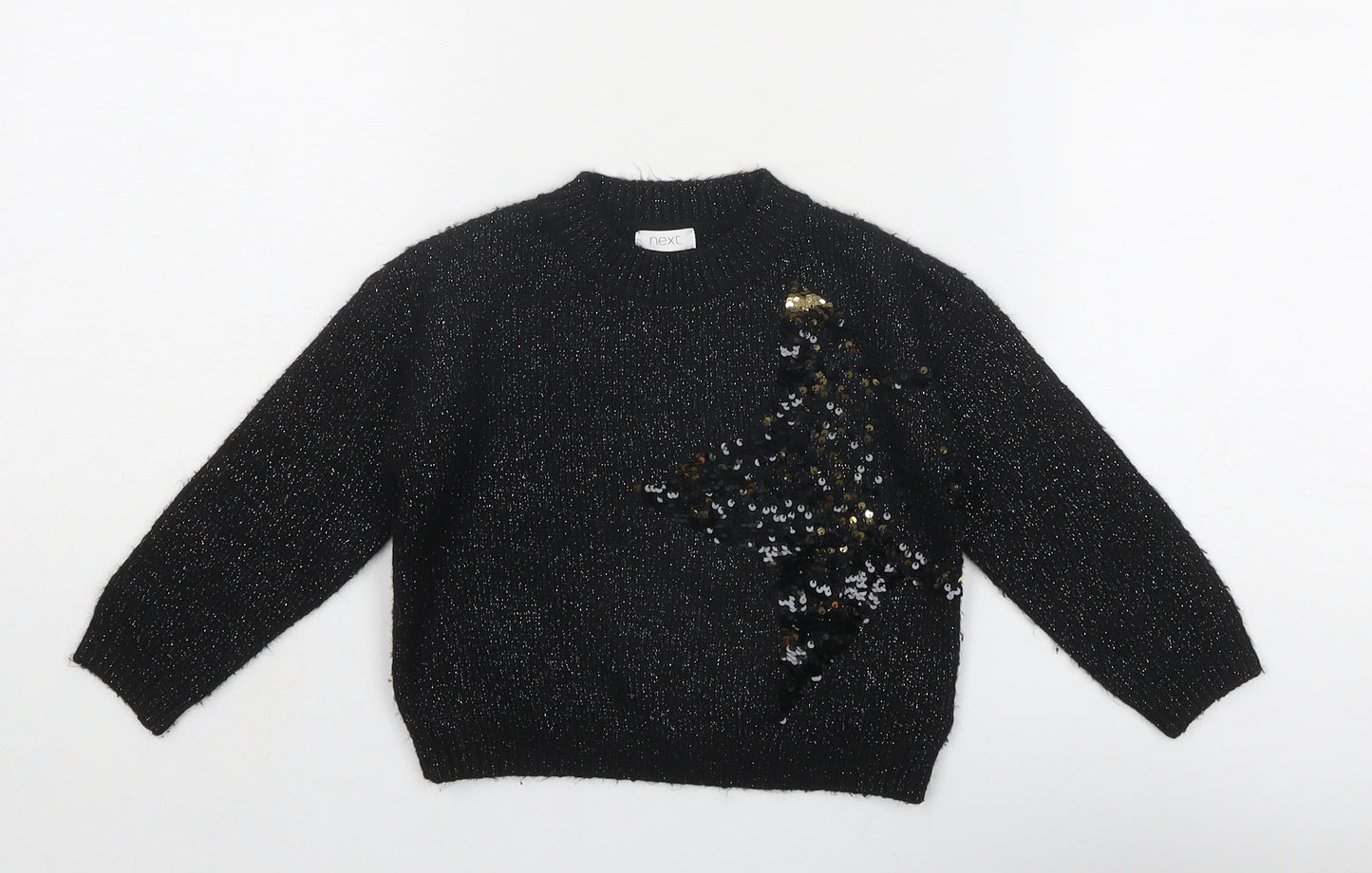 NEXT Girls Black Round Neck Acrylic Pullover Jumper Size 3 Years Pullover
