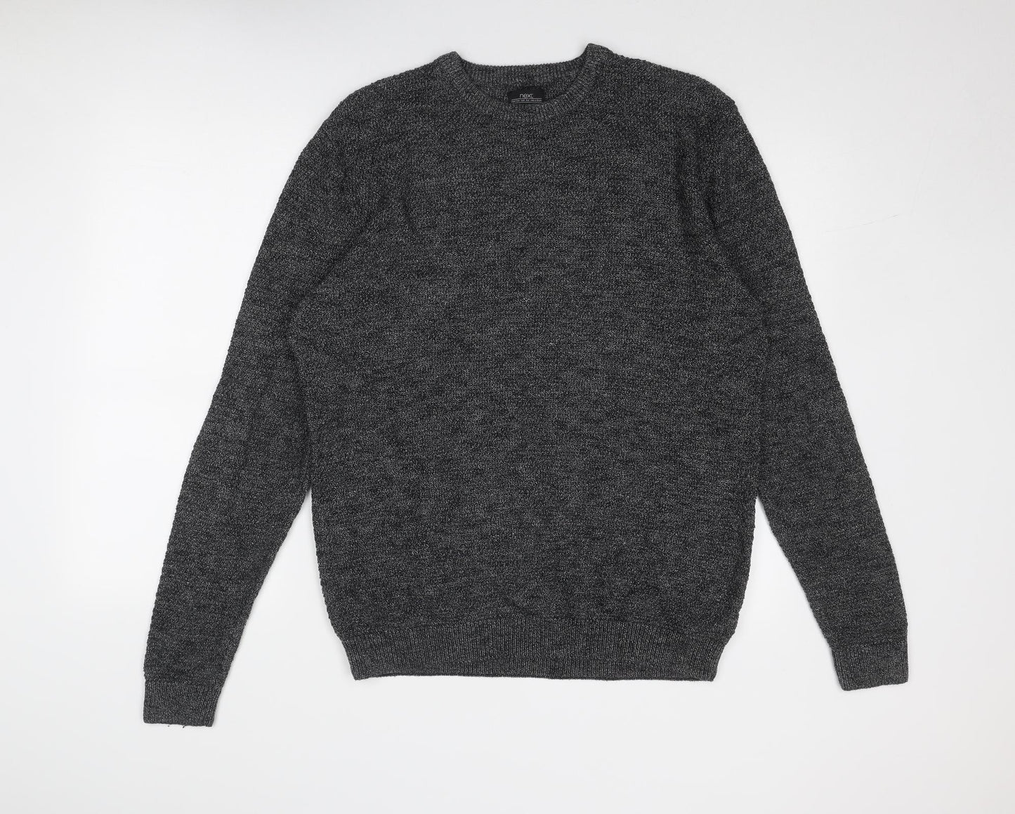 NEXT Mens Grey Round Neck Cotton Pullover Jumper Size L Long Sleeve