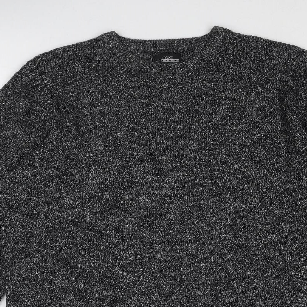 NEXT Mens Grey Round Neck Cotton Pullover Jumper Size L Long Sleeve