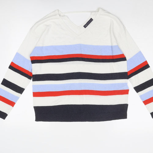Marks and Spencer Womens Multicoloured V-Neck Striped Viscose Pullover Jumper Size 12