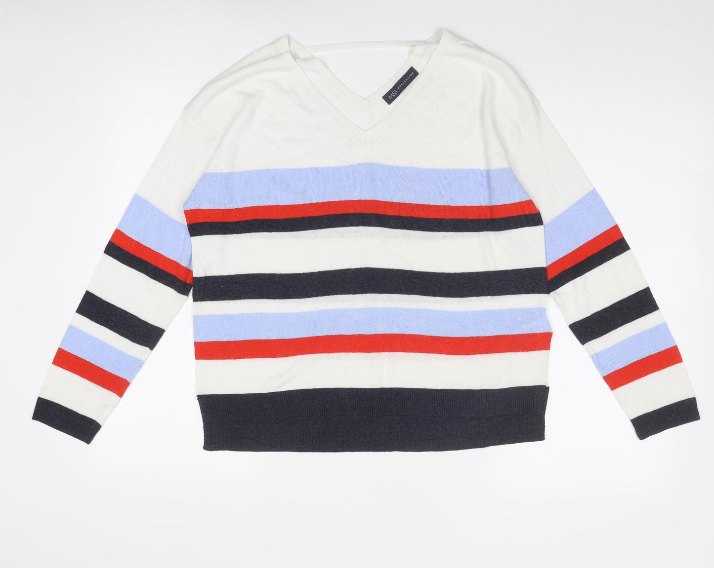 Marks and Spencer Womens Multicoloured V-Neck Striped Viscose Pullover Jumper Size 12