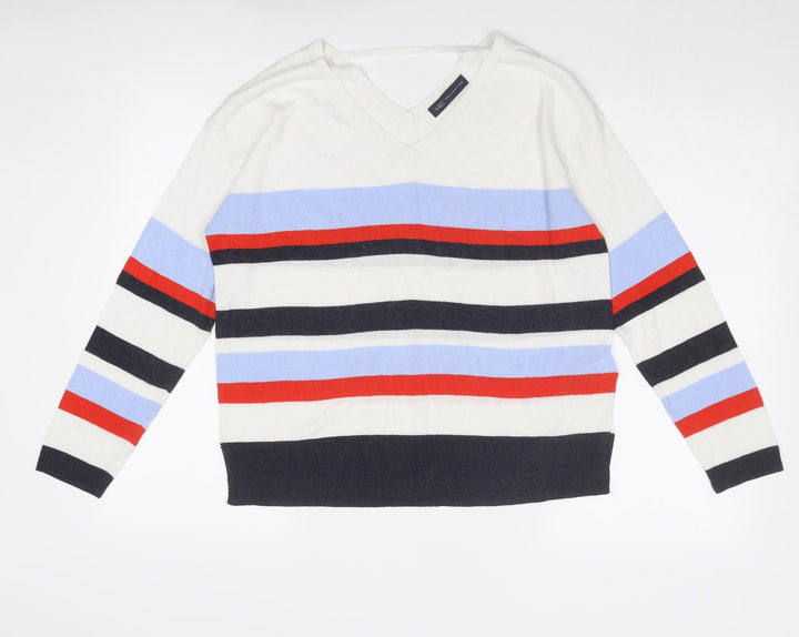Marks and Spencer Womens Multicoloured V-Neck Striped Viscose Pullover Jumper Size 12