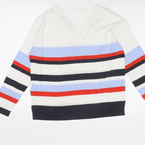 Marks and Spencer Womens Multicoloured V-Neck Striped Viscose Pullover Jumper Size 12