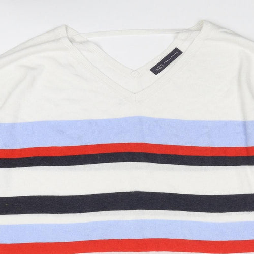 Marks and Spencer Womens Multicoloured V-Neck Striped Viscose Pullover Jumper Size 12