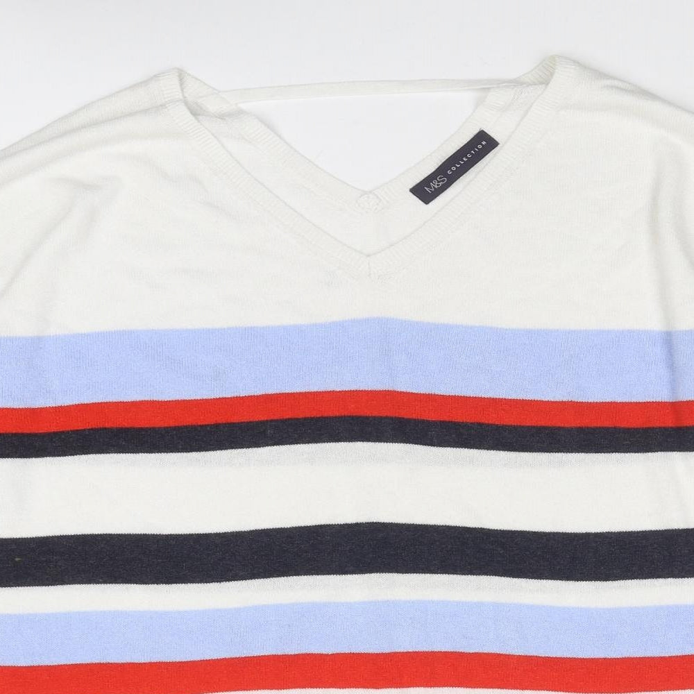 Marks and Spencer Womens Multicoloured V-Neck Striped Viscose Pullover Jumper Size 12