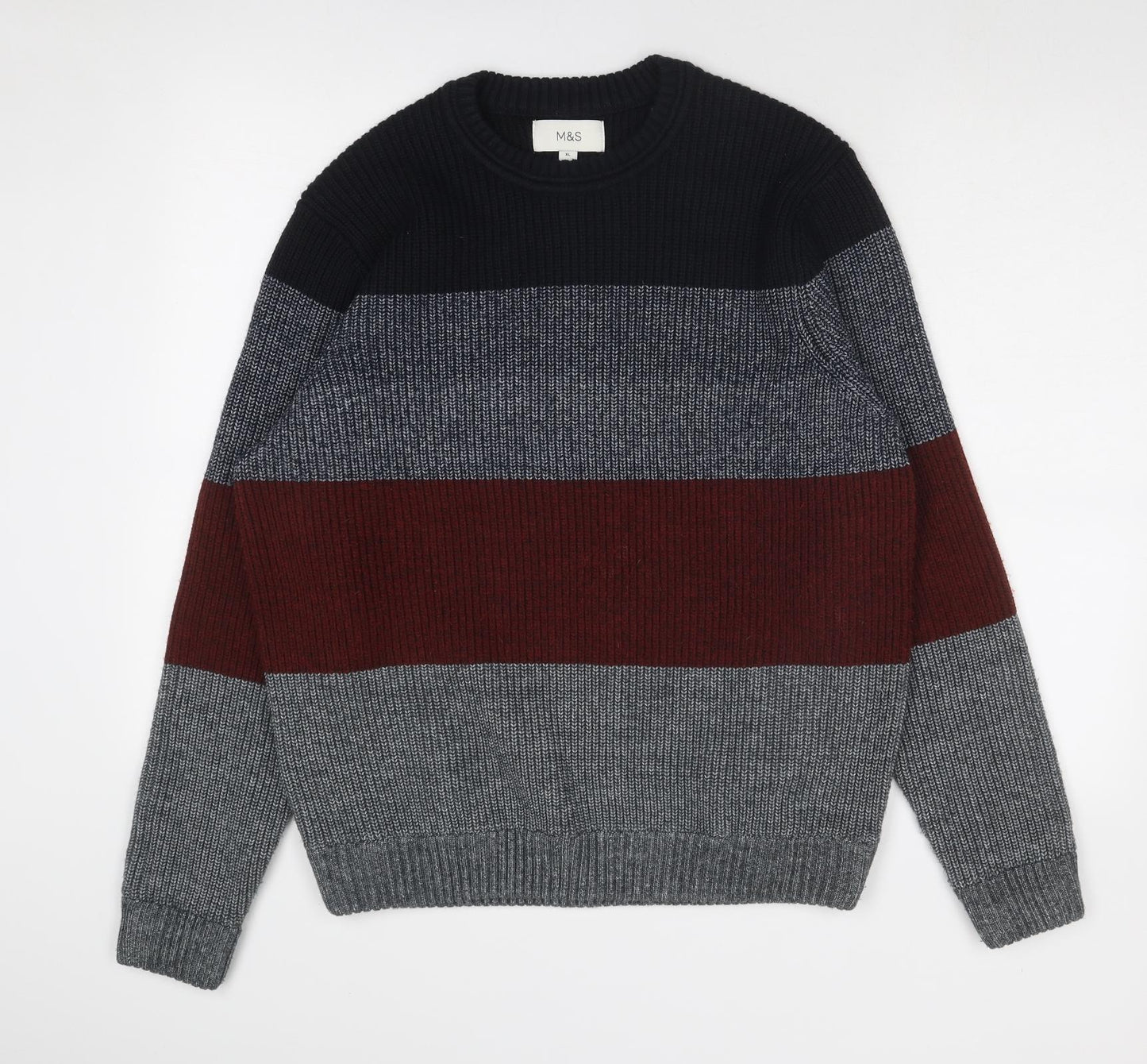 Marks and Spencer Mens Multicoloured Round Neck Polyester Pullover Jumper Size XL Long Sleeve