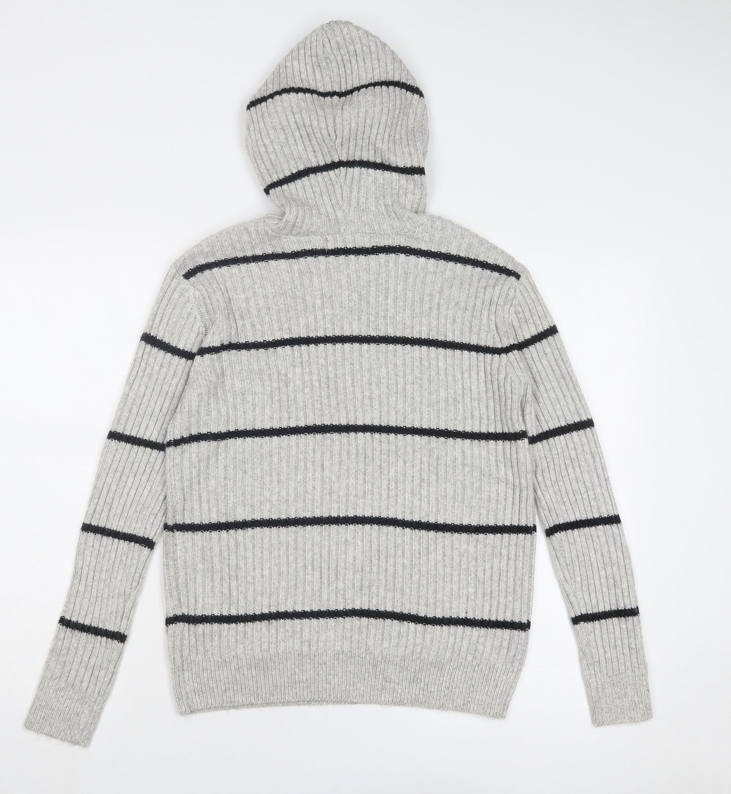 Marks and Spencer Womens Grey V-Neck Striped Polyester Pullover Jumper Size M