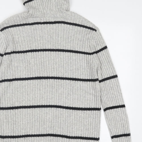 Marks and Spencer Womens Grey V-Neck Striped Polyester Pullover Jumper Size M