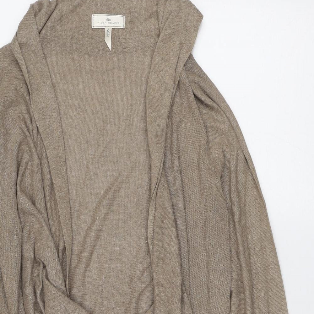 River Island Womens Brown V-Neck Acrylic Cardigan Jumper Size 6