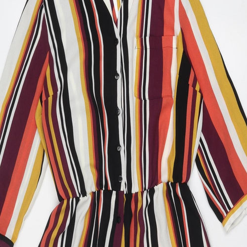 Anthology Womens Multicoloured Striped Polyester Jumpsuit One-Piece Size 12 Button