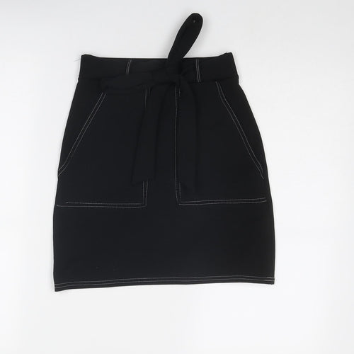 PRETTYLITTLETHING Womens Black Polyester A-Line Skirt Size 8 Tie