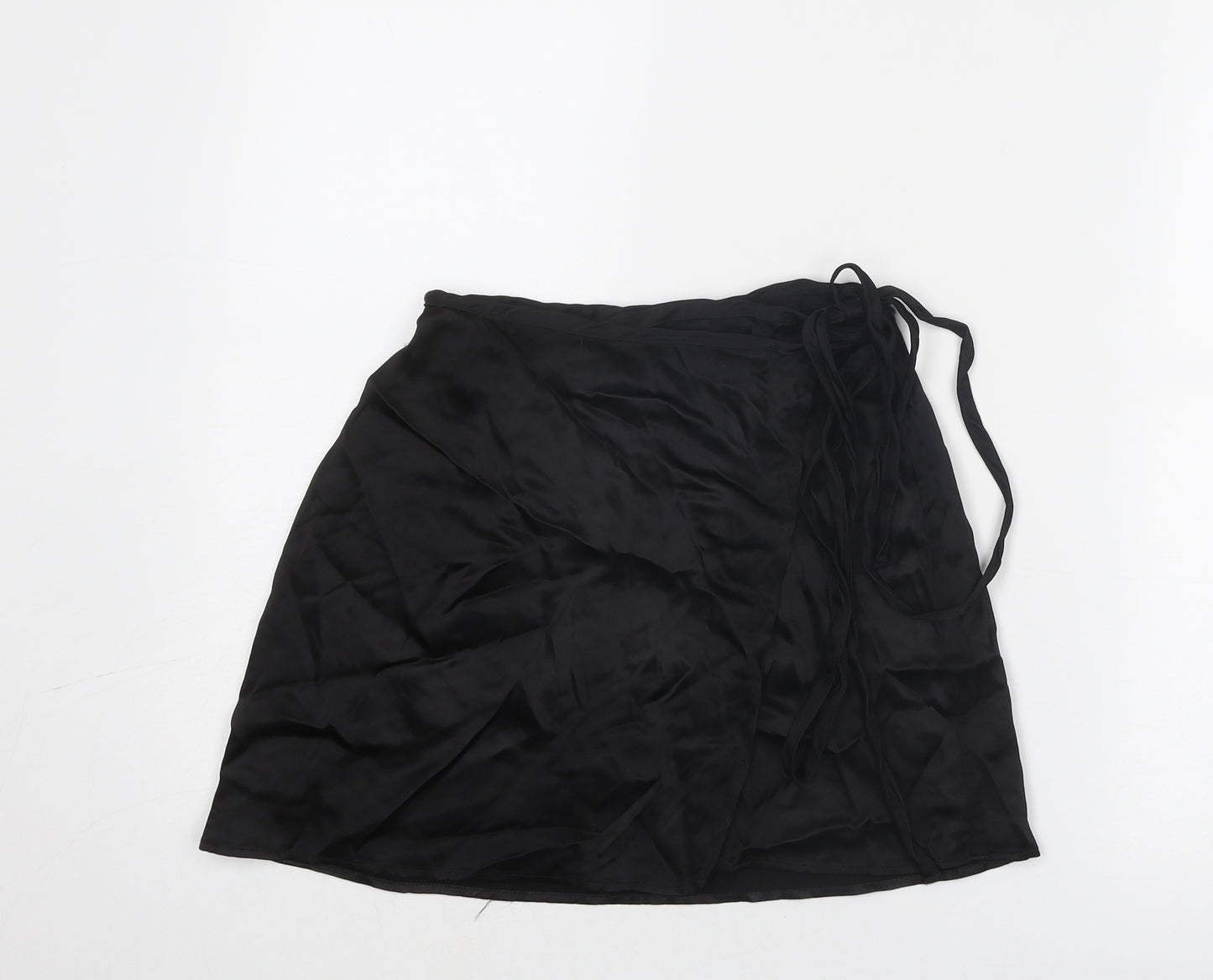 Zara Womens Black Viscose Wrap Skirt Size S Tie