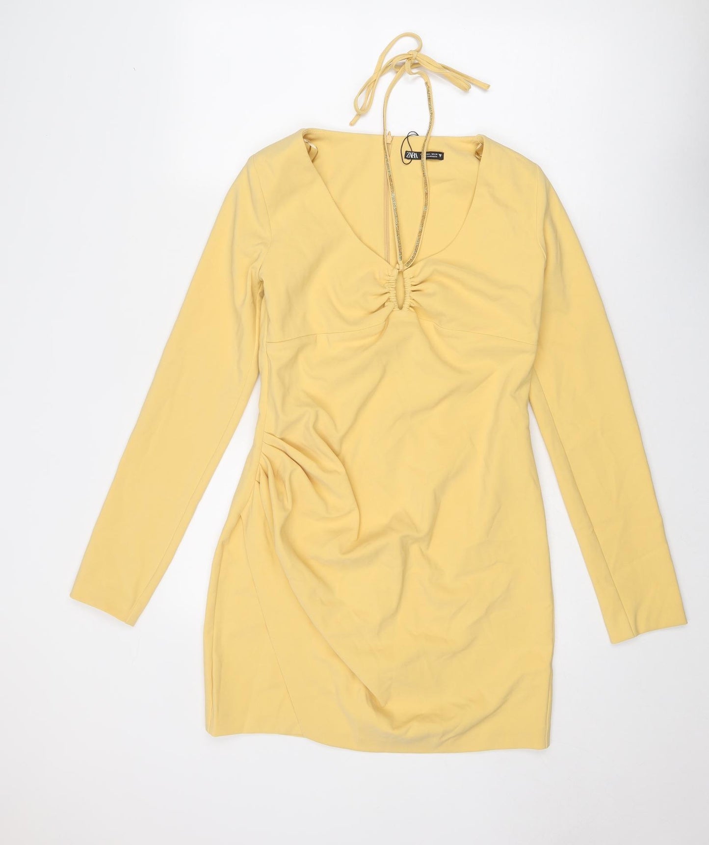 Zara Womens Yellow Polyester Mini Size L Halter Zip