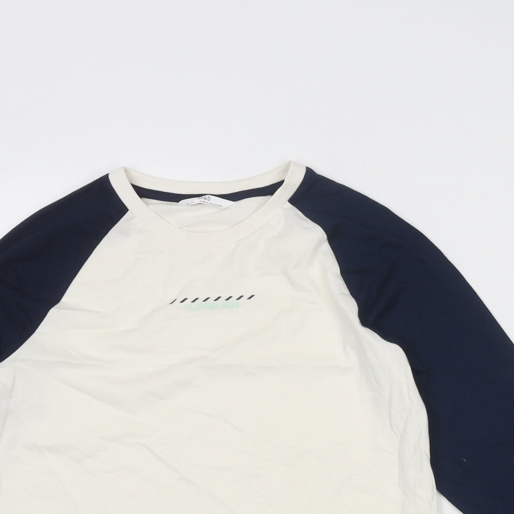 Marks and Spencer Boys Ivory Cotton Basic T-Shirt Size 10-11 Years Round Neck Pullover