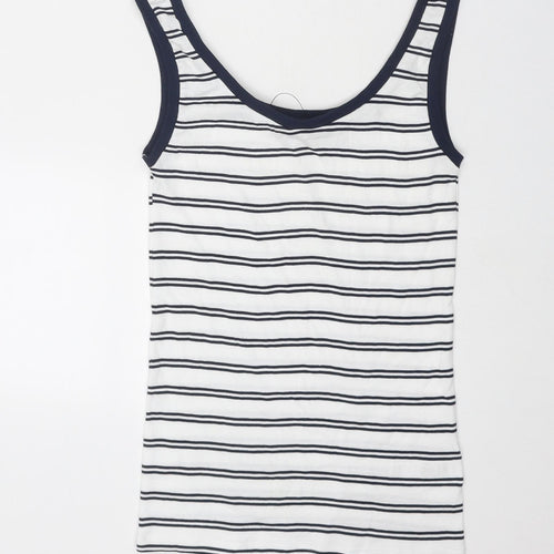 Marks and Spencer Womens White Striped Cotton Basic Tank Size 6 Round Neck