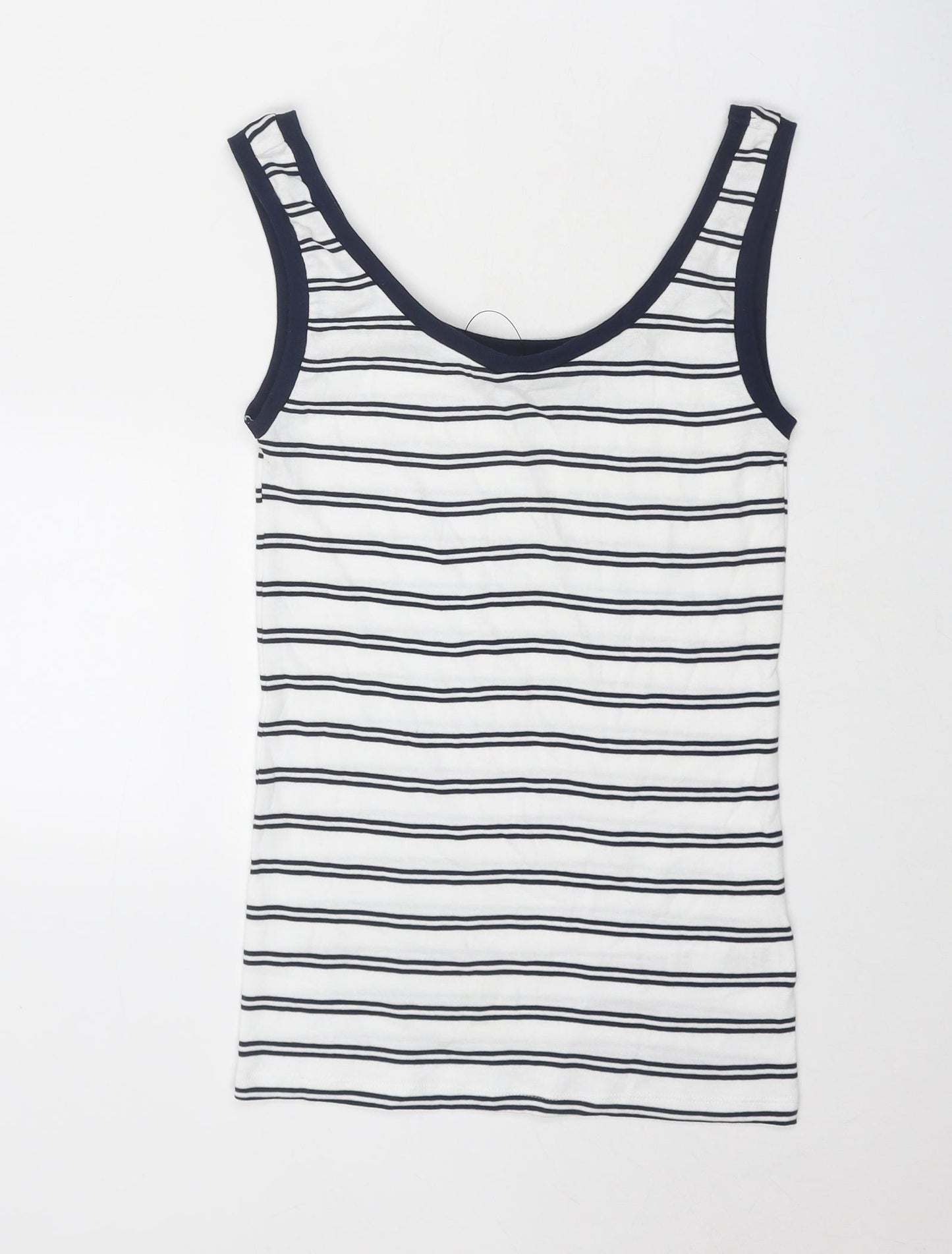Marks and Spencer Womens White Striped Cotton Basic Tank Size 6 Round Neck