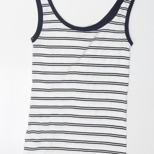 Marks and Spencer Womens White Striped Cotton Basic Tank Size 6 Round Neck