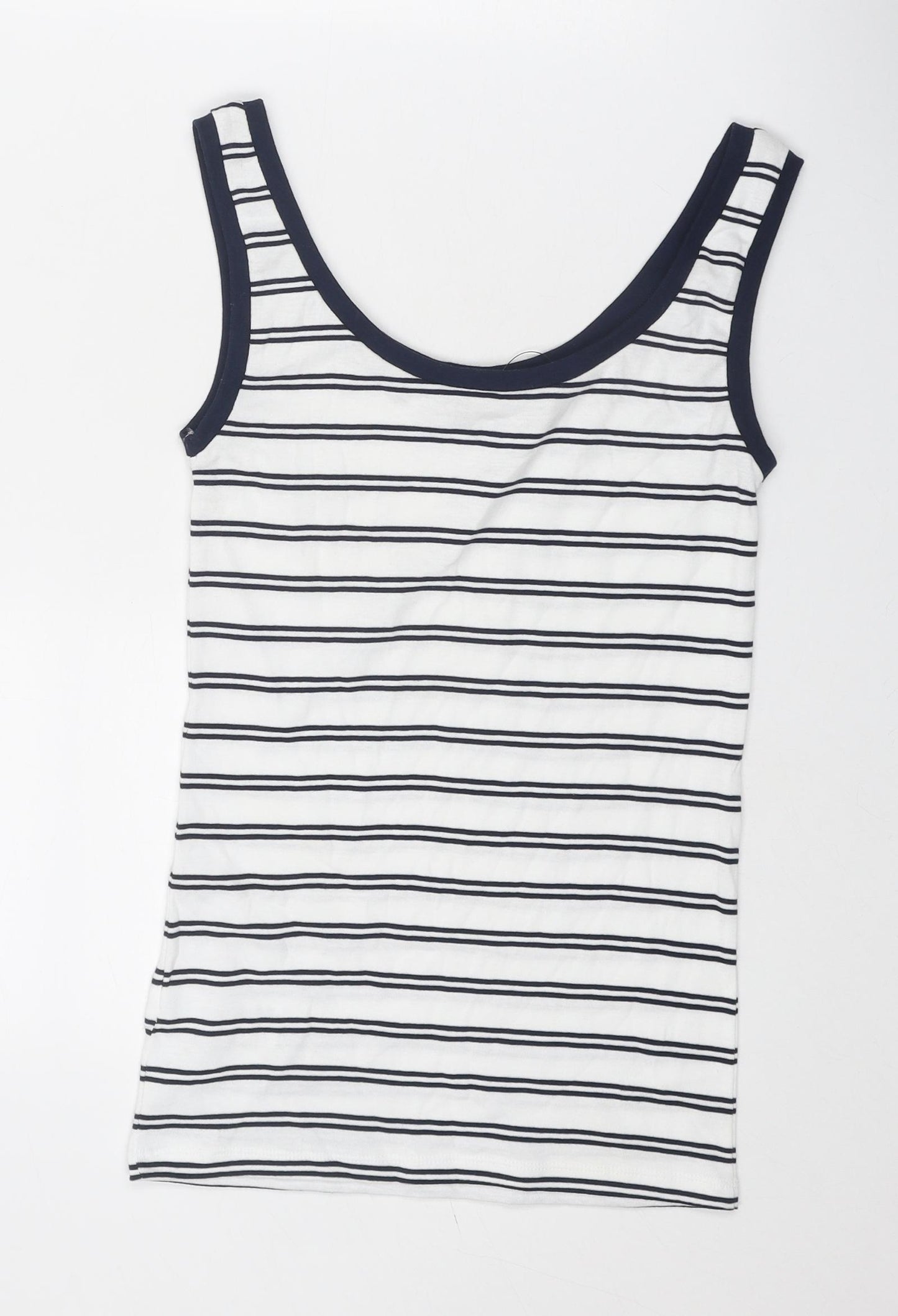Marks and Spencer Womens White Striped Cotton Basic Tank Size 6 Round Neck