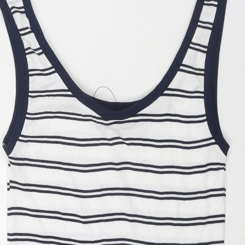Marks and Spencer Womens White Striped Cotton Basic Tank Size 6 Round Neck