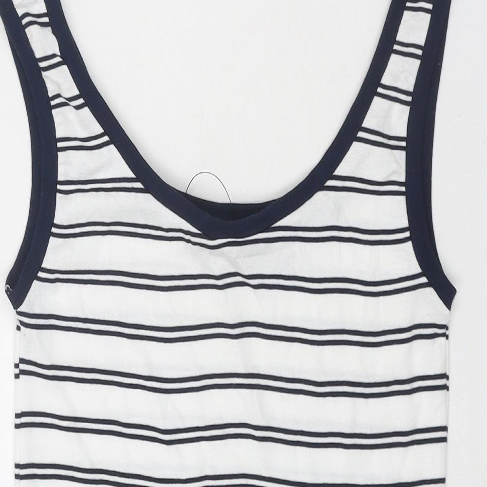 Marks and Spencer Womens White Striped Cotton Basic Tank Size 6 Round Neck
