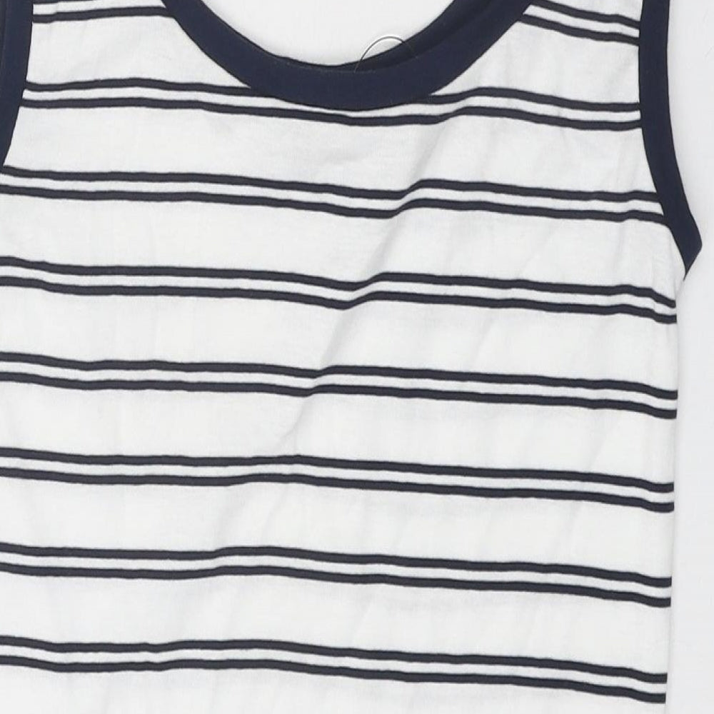 Marks and Spencer Womens White Striped Cotton Basic Tank Size 6 Round Neck