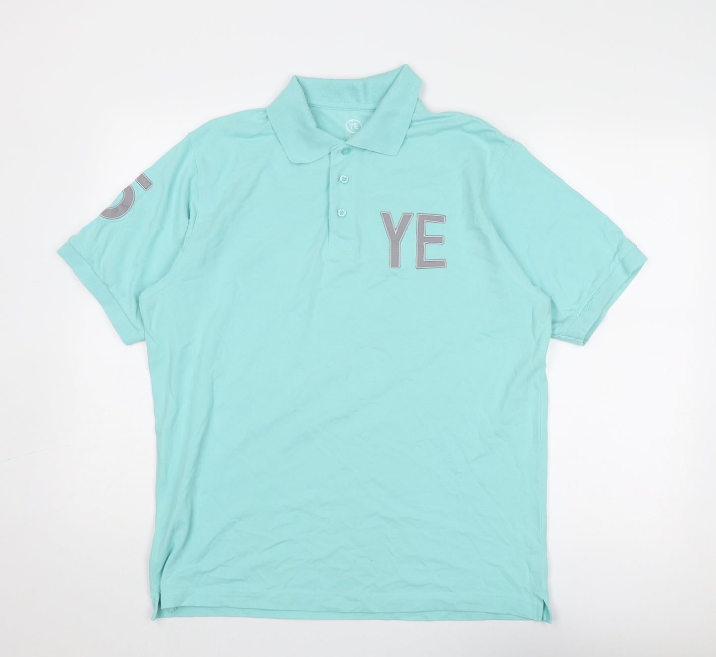 YE Collection Mens Blue Cotton Polo Size XL Collared Button