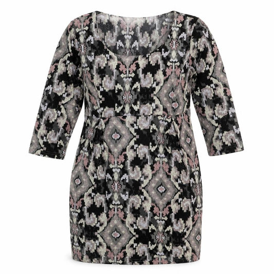 Front view of Lily Originals women’s multicoloured geometric polyester mini, size UK 12, boat neck pullover