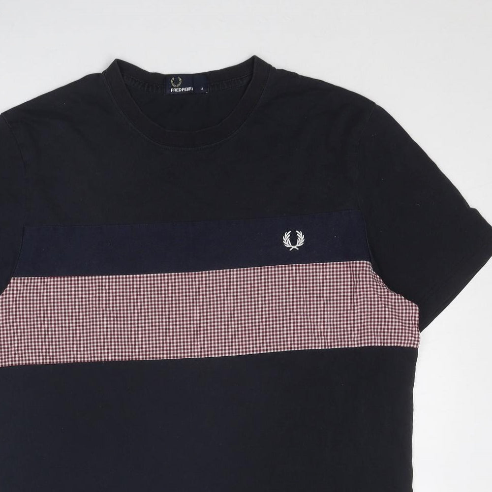 Fred Perry Mens Blue Colourblock Cotton T-Shirt Size M Round Neck